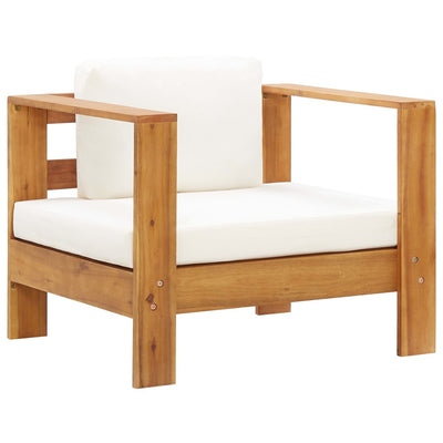 4 Piece Garden Lounge Set with Cushions Cream Solid Acacia Wood