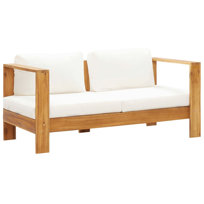 4 Piece Garden Lounge Set with Cushions Cream Solid Acacia Wood