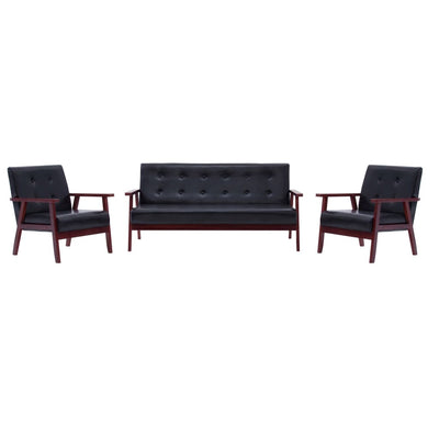 Sofa Set 3 Piece Black Faux Leather