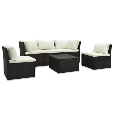 4 Piece Garden Lounge Set with Cushions Poly Rattan Brown