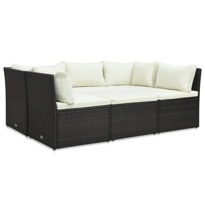 4 Piece Garden Lounge Set with Cushions Poly Rattan Brown