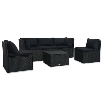 4 Piece Garden Lounge Set with Cushions Poly Rattan Black