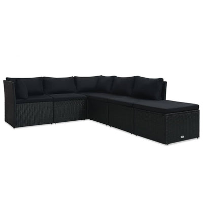 4 Piece Garden Lounge Set with Cushions Poly Rattan Black