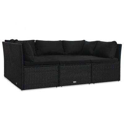 4 Piece Garden Lounge Set with Cushions Poly Rattan Black