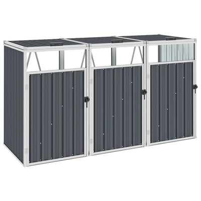 Triple Garbage Bin Shed Grey 213x81x121 cm Steel