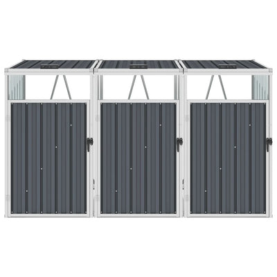 Triple Garbage Bin Shed Grey 213x81x121 cm Steel