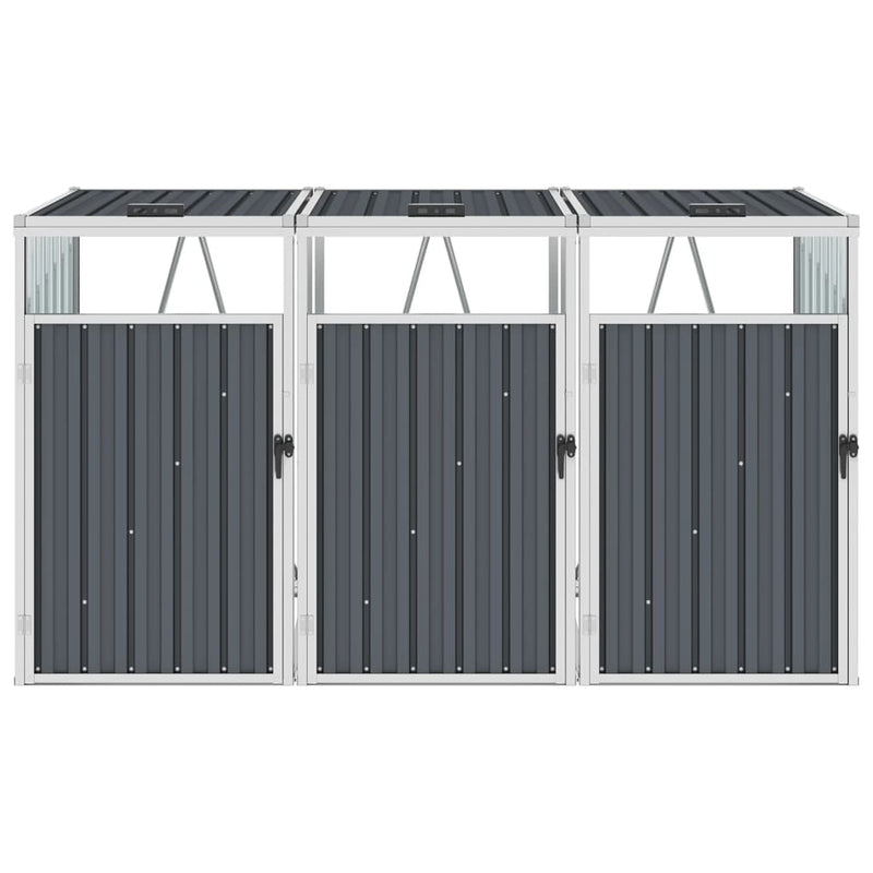 Triple Garbage Bin Shed Grey 213x81x121 cm Steel