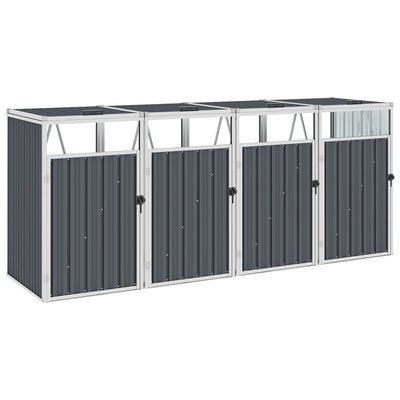 Quadruple Garbage Bin Shed Grey 286x81x121 cm Steel