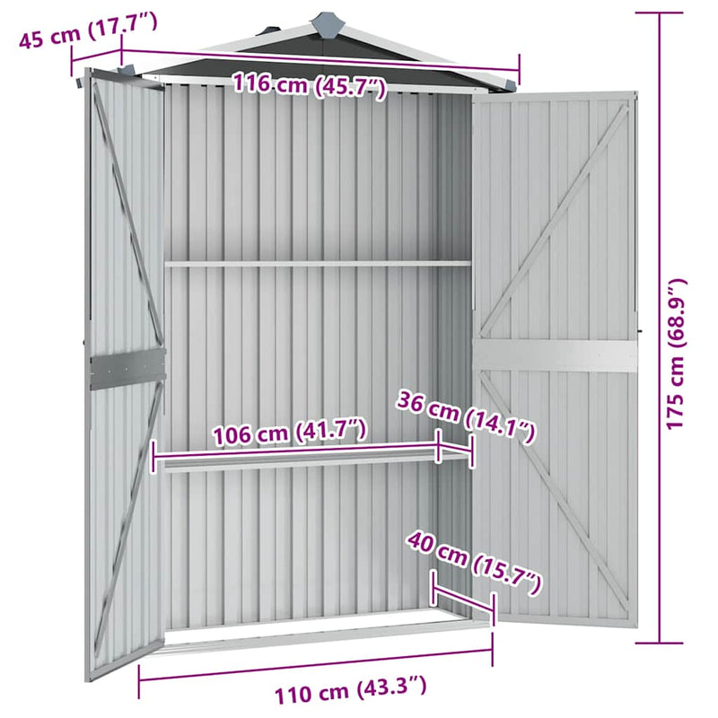 Garden Shed Anthracite 116x45x175 cm Galvanised Steel