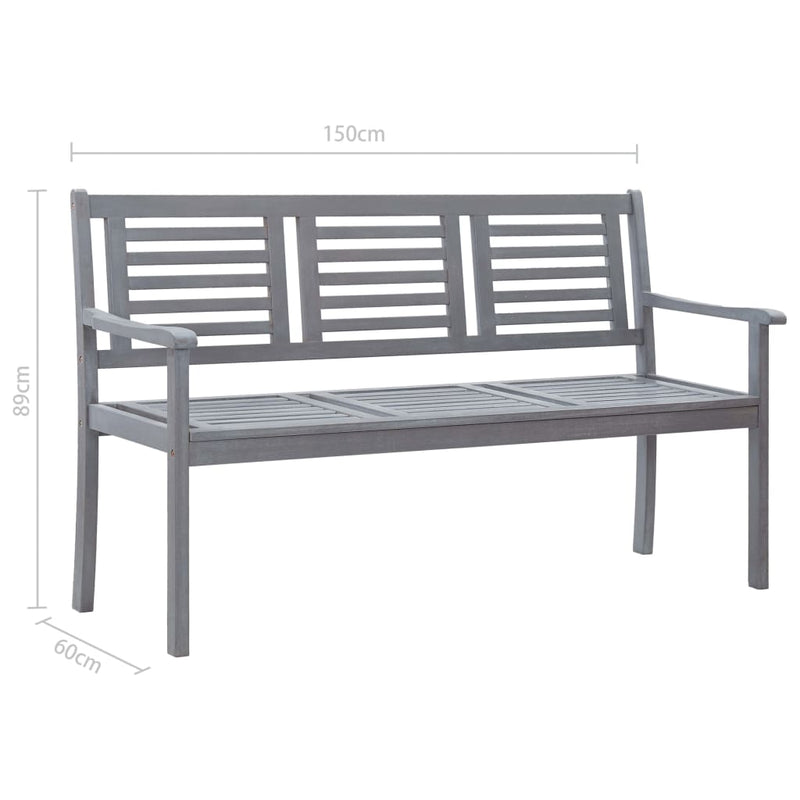 3-Seater Garden Bench 150 cm Grey Solid Eucalyptus Wood