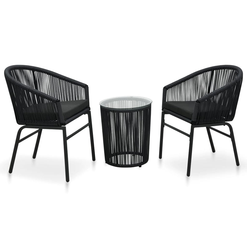 3 Piece Bistro Set with Cushions PE Rattan Black