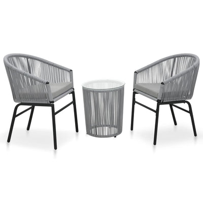 3 Piece Bistro Set with Cushions PE Rattan Grey