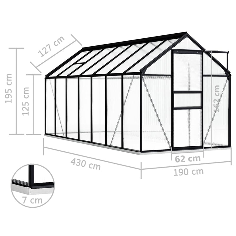 Greenhouse with Base Frame Anthracite Aluminium 8.17 m²