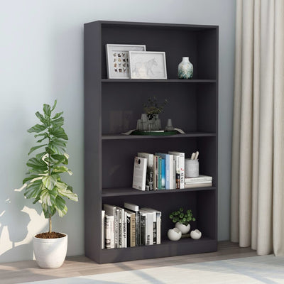 4-Tier Book Cabinet Grey 80x24x142 cm Engineered Wood