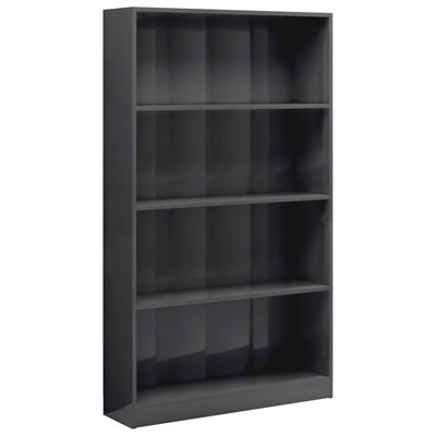 4-Tier Book Cabinet High Gloss Grey 80x24x142 cm Engineered Wood