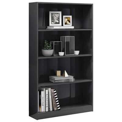 4-Tier Book Cabinet High Gloss Grey 80x24x142 cm Engineered Wood