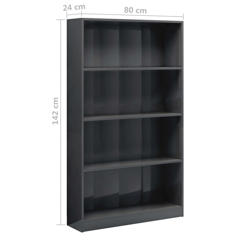 4-Tier Book Cabinet High Gloss Grey 80x24x142 cm Engineered Wood