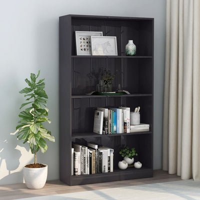 4-Tier Book Cabinet High Gloss Grey 80x24x142 cm Engineered Wood