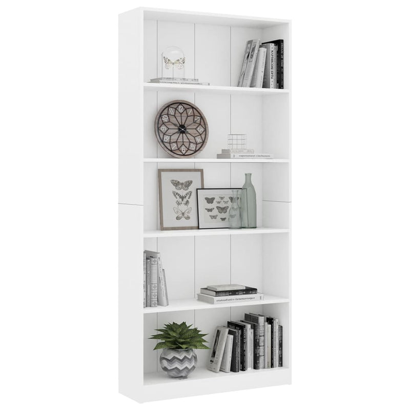 5-Tier Book Cabinet White 80x24x175 cm Engineered Wood