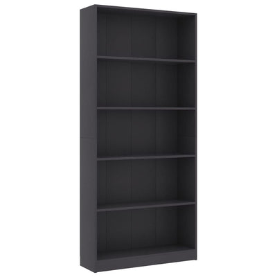 5-Tier Book Cabinet Grey 80x24x175 cm Engineered Wood