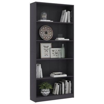 5-Tier Book Cabinet Grey 80x24x175 cm Engineered Wood