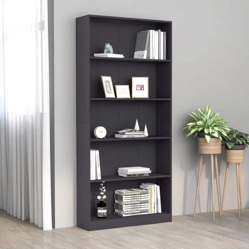 5-Tier Book Cabinet Grey 80x24x175 cm Engineered Wood