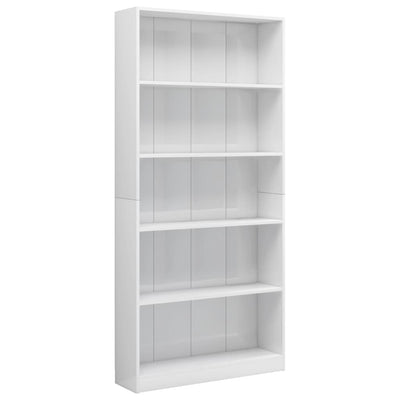 5-Tier Book Cabinet High Gloss White 80x24x175 cm Engineered Wood