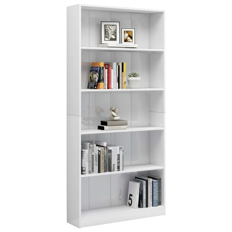 5-Tier Book Cabinet High Gloss White 80x24x175 cm Engineered Wood