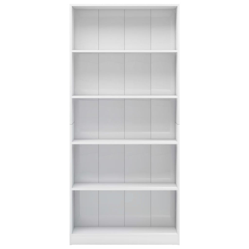 5-Tier Book Cabinet High Gloss White 80x24x175 cm Engineered Wood