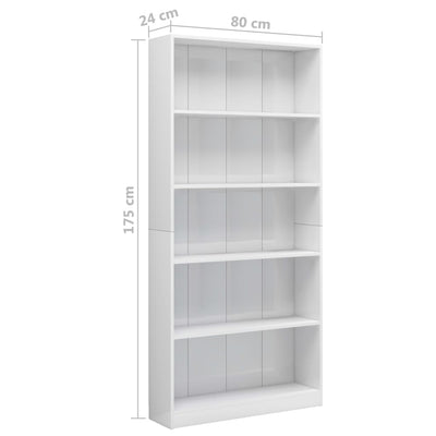 5-Tier Book Cabinet High Gloss White 80x24x175 cm Engineered Wood