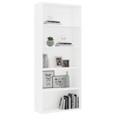 5-Tier Book Cabinet White 80x30x189 cm Engineered Wood