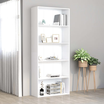 5-Tier Book Cabinet White 80x30x189 cm Engineered Wood