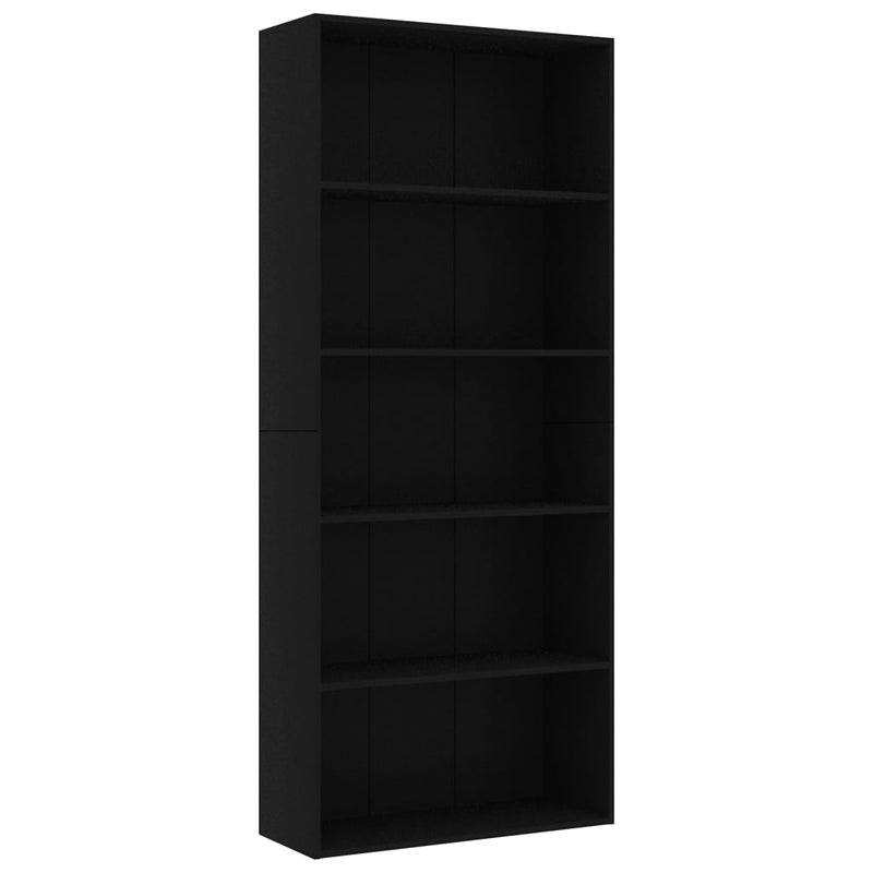 5-Tier Book Cabinet Black 80x30x189 cm Engineered Wood