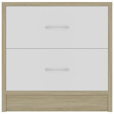 Bedside Cabinet White and Sonoma Oak 40x30x40 cm Engineered Wood