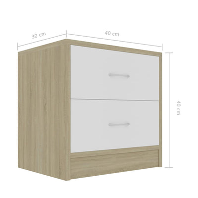 Bedside Cabinet White and Sonoma Oak 40x30x40 cm Engineered Wood