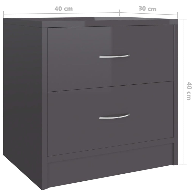 Bedside Cabinets 2 pcs High Gloss Grey 40x30x40 cm Engineered Wood