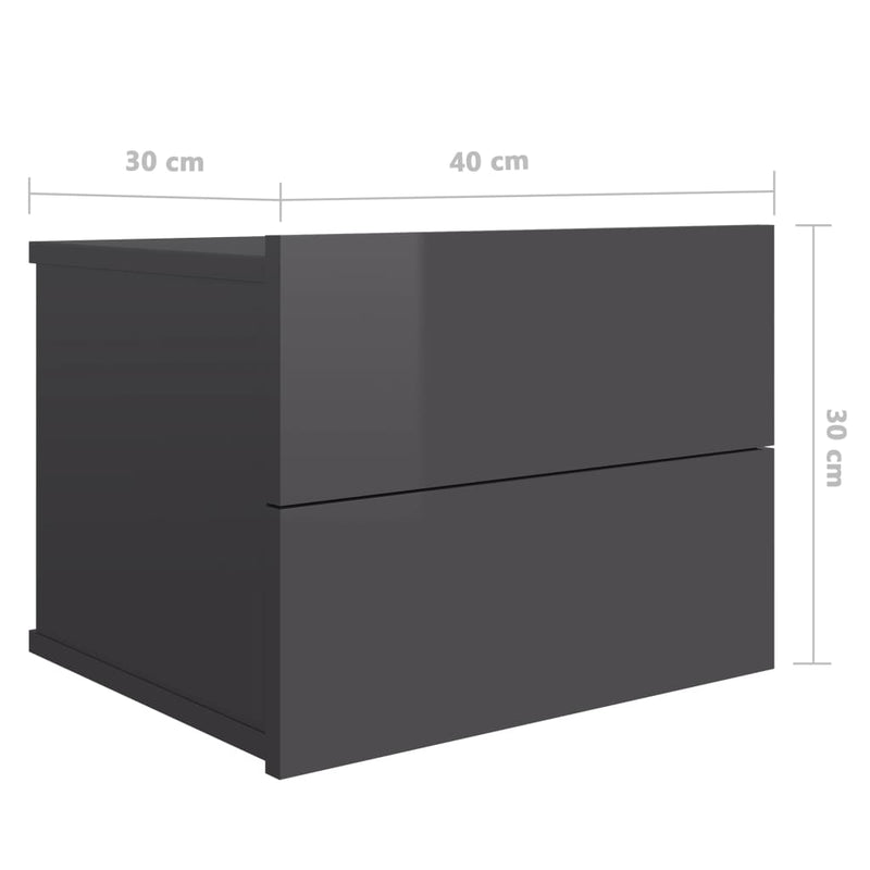 Bedside Cabinet High Gloss Grey 40x30x30 cm Engineered Wood