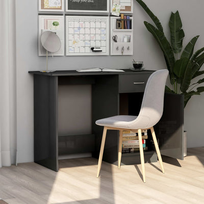 Desk High Gloss Grey 100x50x76 cm Engineered Wood