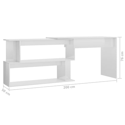 Corner Desk High Gloss White 200x50x76 cm Engineered Wood