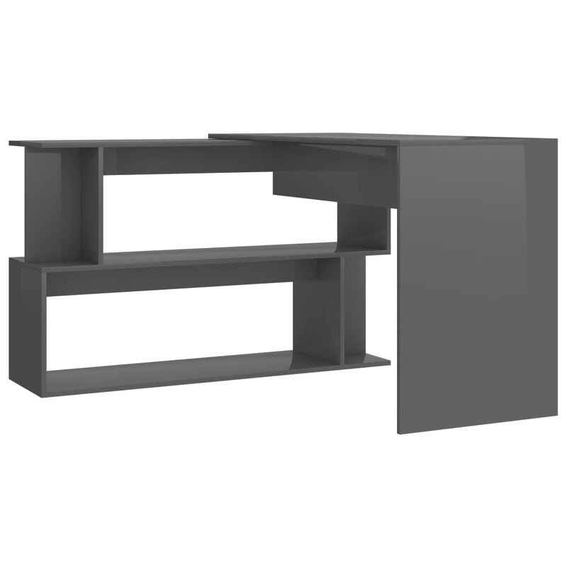 Corner Desk High Gloss Grey 200x50x76 cm Engineered Wood