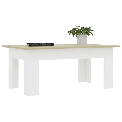 Coffee Table White and Sonoma Oak 100x60x42 cm Engineered Wood