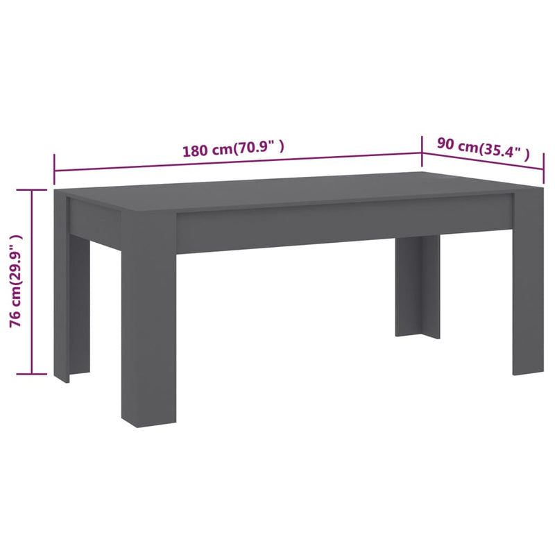 Dining Table Grey 180x90x76 cm Engineered Wood