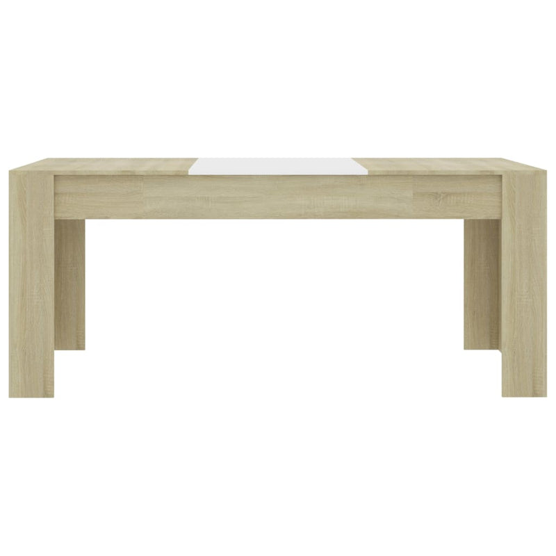 Dining Table White and Sonoma Oak 180x90x76 cm Engineered Wood