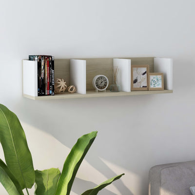 CD Wall Shelf White and Sonoma Oak 75x18x18 cm Engineered Wood