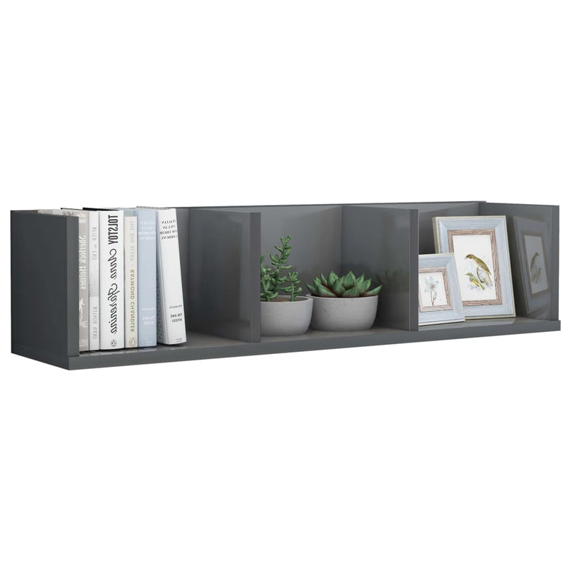 CD Wall Shelf High Gloss Grey 75x18x18 cm Engineered Wood