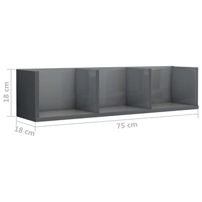 CD Wall Shelf High Gloss Grey 75x18x18 cm Engineered Wood