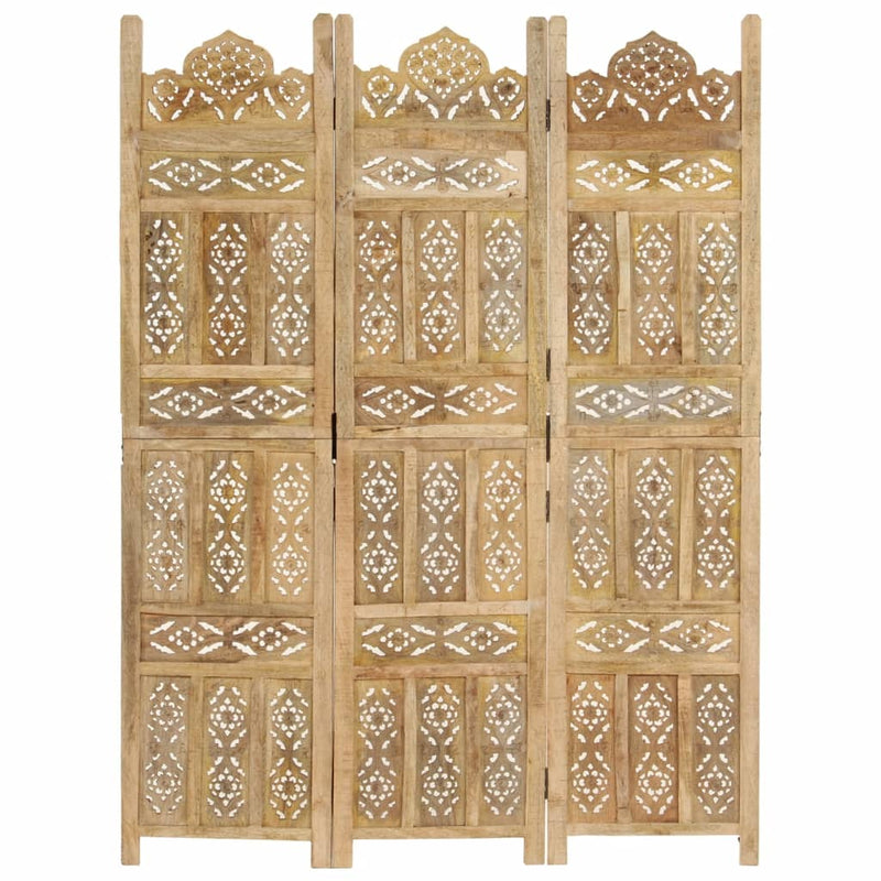 Hand Carved 3-Panel Room Divider 120x165 cm Solid Mango Wood