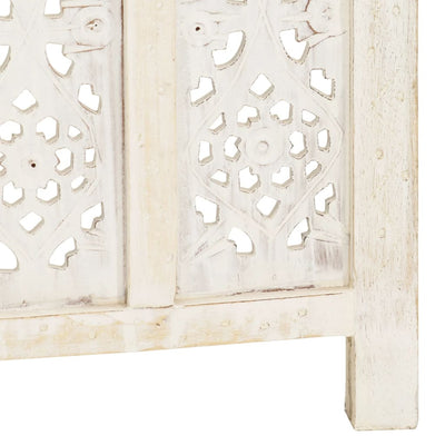 Hand carved 3-Panel Room Divider White 120x165 cm Solid Mango Wood