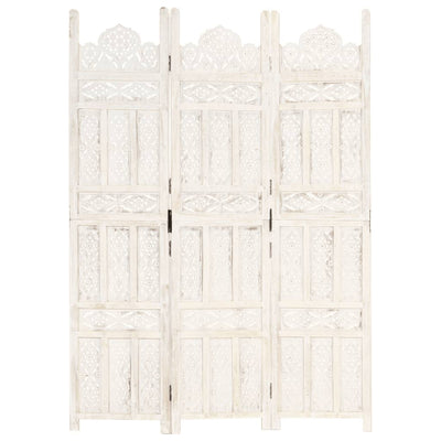 Hand carved 3-Panel Room Divider White 120x165 cm Solid Mango Wood