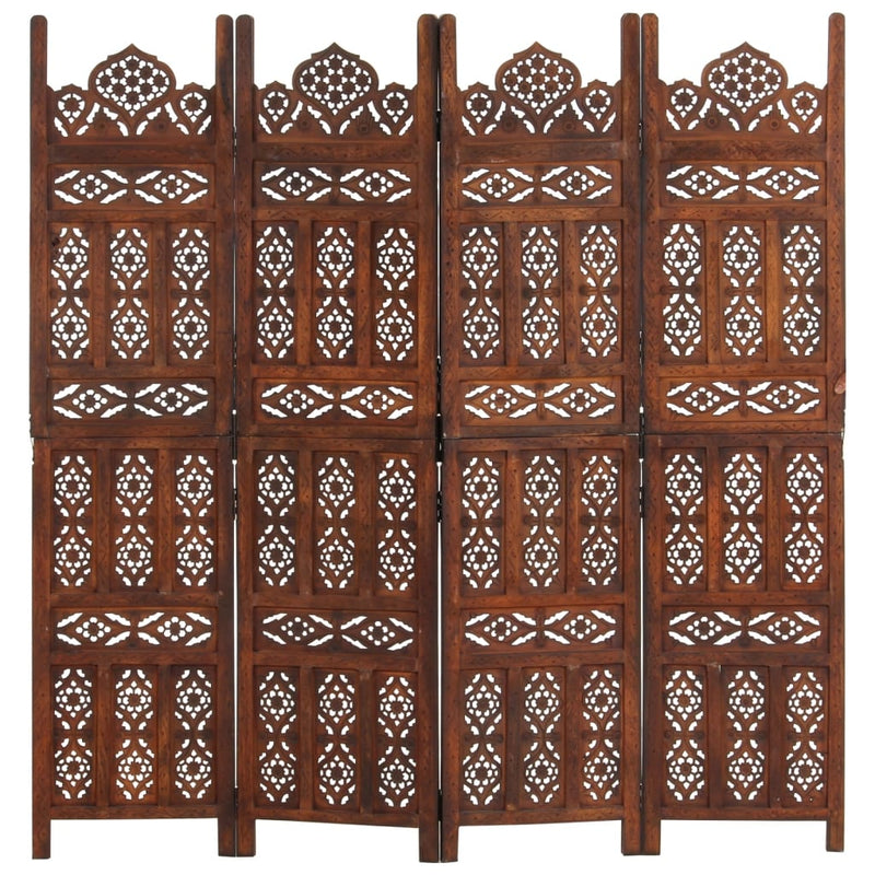 Hand carved 4-Panel Room Divider Brown 160x165 cm Solid Mango Wood